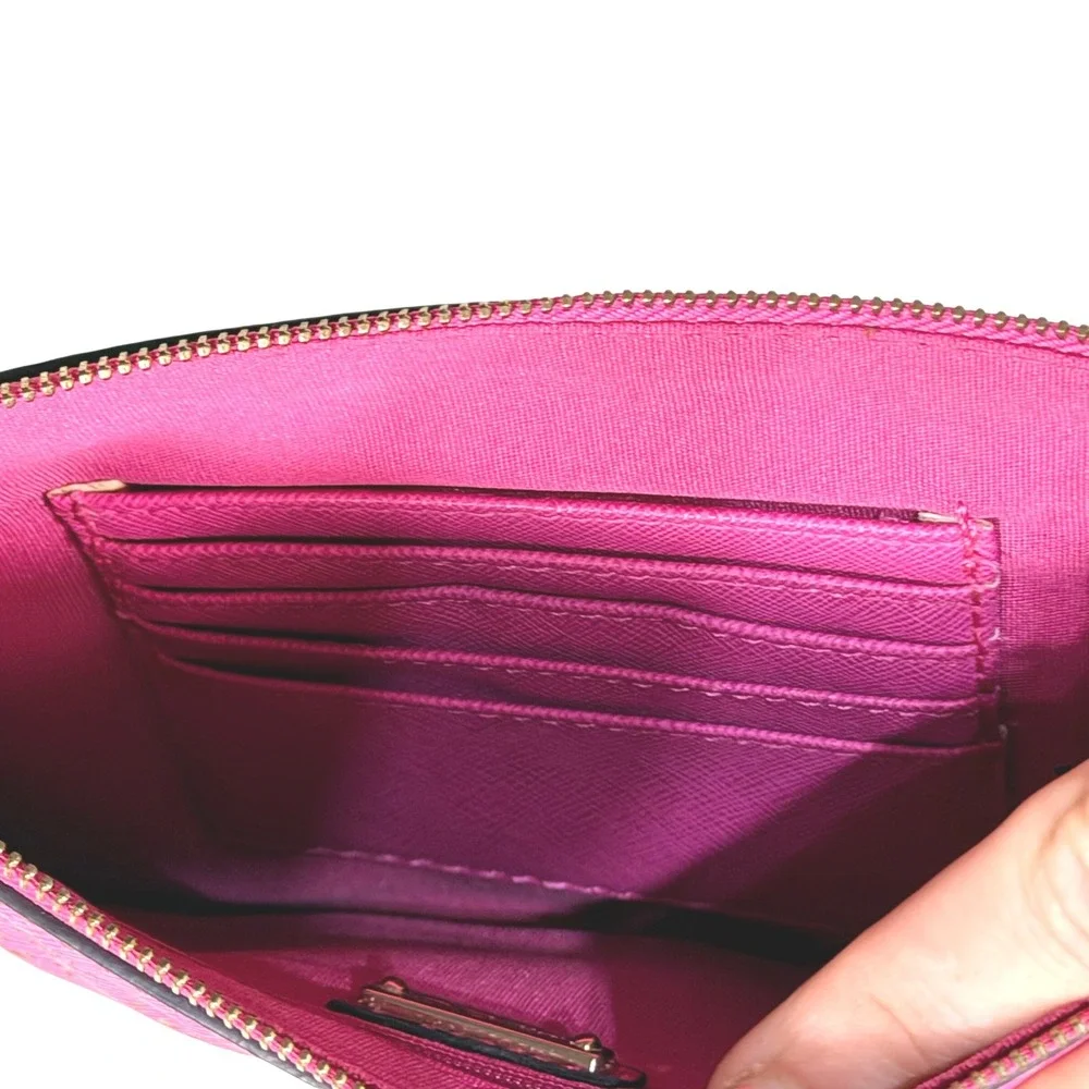 Aldo‎ Hot Pink Laser Cut Wristlet Clutch Bag Gold Hardware Diamond Pattern EUC